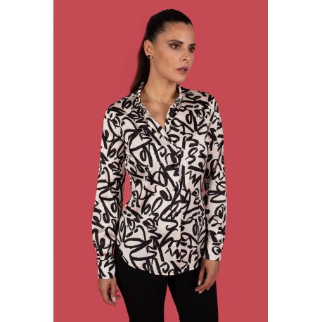 Camisa satinada de mujer estampada de manga larga chema blanco