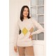 Jersey beige cuello redondo rombos