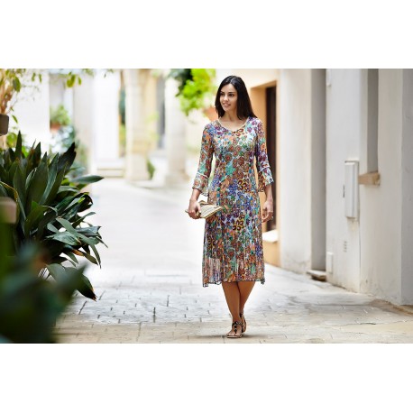 VESTIDO ESTAMPADO GASA CON PUNTILLA MUJER ROSSAN