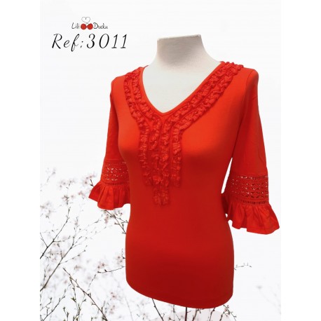 CAMISETA BLANCA CON VOLANTES  MUJER LILI DUDU 