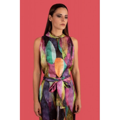 TOP ESTAMPADO CON CINTURON CHEMA BLANCO