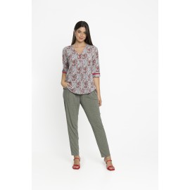 PANTALON AMPLIO IMITANDO A VAQUERO KAKI MUJER