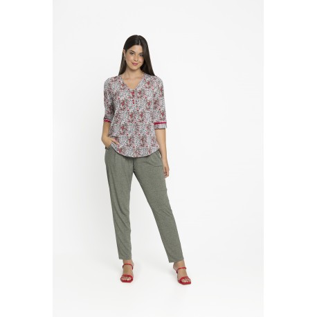 PANTALON AMPLIO IMITANDO A VAQUERO KAKI MUJER