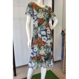 VESTIDO ESTAMPADO GASA CON PUNTILLA MUJER ROSSAN