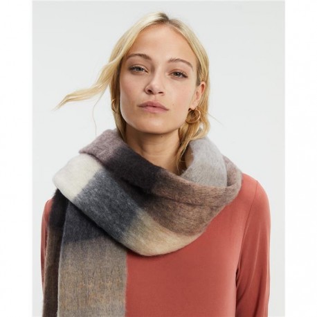 Bufanda de mujer de cuadros multicolor con flecos