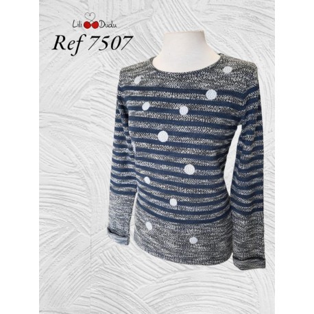 JERSEY ESTAMPADO RAYAS Y TOPOS MUJER LILI DUDU