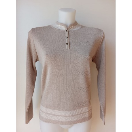 JERSEY BEIGE CUELLO MAO DE MUJER CON BOTONES 
