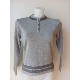 JERSEY GRIS CUELLO MAO DE MUJER CON BOTONES 