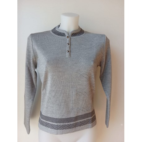 JERSEY GRIS CUELLO MAO DE MUJER CON BOTONES 
