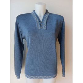 JERSEY AZUL AZAFATA DOBLE CUELLO JACQUARD DE SEÑORA 