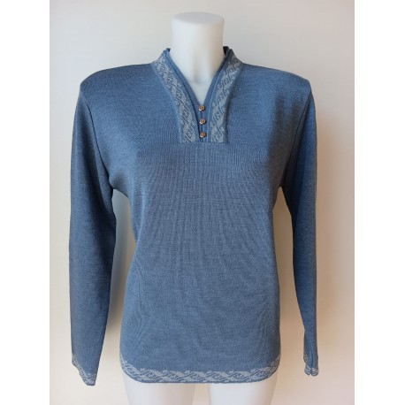 JERSEY AZUL AZAFATA DOBLE CUELLO JACQUARD DE SEÑORA 