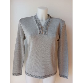JERSEY GRIS DOBLE CUELLO JACQUARD DE SEÑORA 