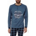 PIJAMA CABALLERO CON TAPETA  CUADROS AZUL