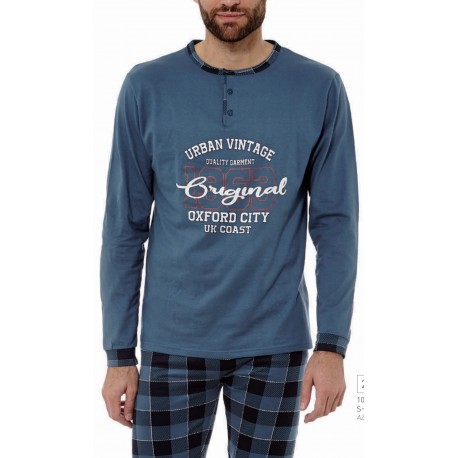 PIJAMA CABALLERO CON TAPETA  CUADROS AZUL