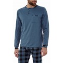 PIJAMA CABALLERO CON TAPETA  CUADROS AZUL