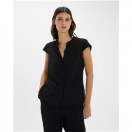 Camisa de mujer fluida con cuello mao descontado y manga corta paz torras +colores