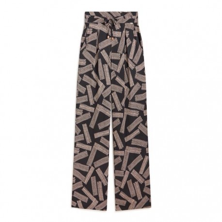 Pantalón ancho de mujer de punto con estampado bicolor paz torras