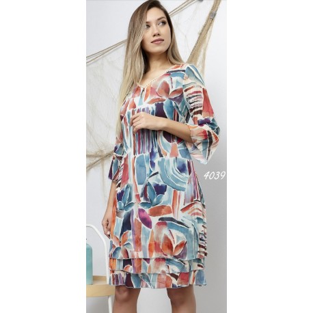 VESTIDO ESTAMPADO GASA CON PUNTILLA MUJER ROSSAN