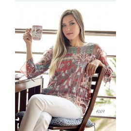 CAMISETA DE GASA Y ENCAJE MUJER ROSSAN