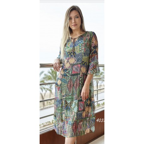 VESTIDO ESTAMPADO GASA MUJER ROSSAN