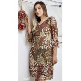 VESTIDO ESTAMPADO GASA CON PUNTILLA MUJER ROSSAN