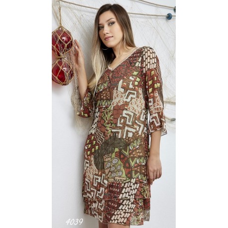VESTIDO ESTAMPADO GASA CON PUNTILLA MUJER ROSSAN