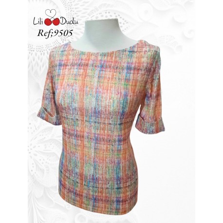 CAMISETA MAXICUADROS COLOR NARANJA MUJER LILI DUDU