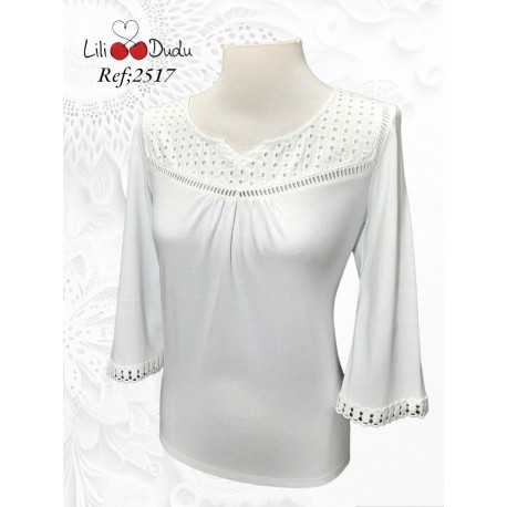 CAMISETA DE MUJER CON BORDADOS LILI DUDU +COLORES