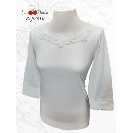 CAMISETA BLANCA CON BORDADOS MUJER LILI DUDU 