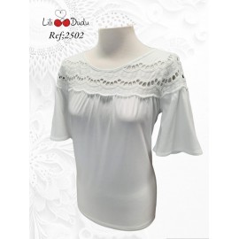 CAMISETA DE MUJER CON BORDADOS LILI DUDU +COLORES