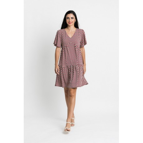 VESTIDO DE VOLANTES CON ESTAMPADO GEOMETRICO MUJER BOGUAR