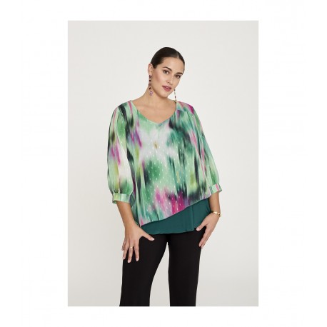 BLUSA CAPA ASIMÉTRICA COMBINADA