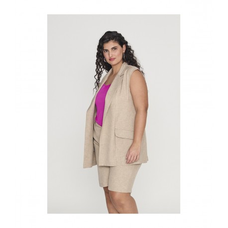 CHALECO EFECTO LINO CAMEL MUJER SPG JENUAN