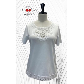 CAMISETA BLANCA DE MUJER CON CALADOS LILI DUDU 