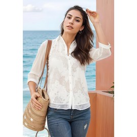 BLUSA BLONDA CON ENCAJE CRUDOO MUJER ROSSAN