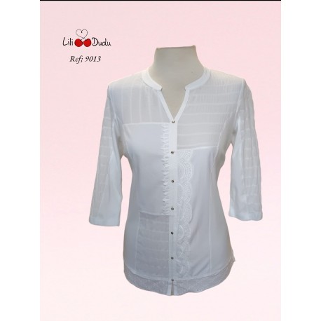 CAMISETA BLANCA CON BORDADOS MUJER LILI DUDU