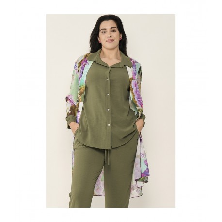 CAMISA LISA KAKI MANGA LARGA