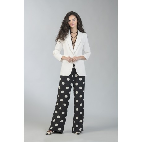 Pantalón ancho, en georgette estampado de lunares ESTEFANIA RODRIGUEZ
