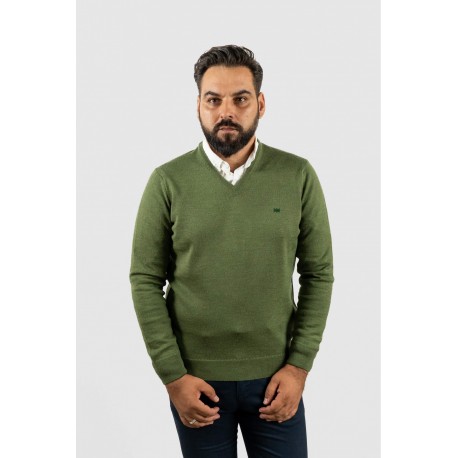Jersey Cuello Pico verde caza hombre brown jury