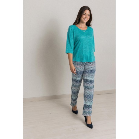 CAMISETA LISA MANGA FRANCESA CON PEDRERIA MUJER +COLORES BOGUAR