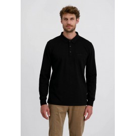 Polo interlock básico con bolsillo de hombre manga larga negro tallas grandes