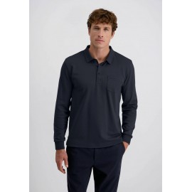 Polo interlock básico con bolsillo de hombre manga larga azul marino tallas grandes
