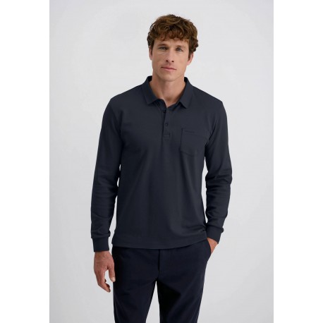 Polo interlock básico con bolsillo de hombre manga larga azul marino tallas grandes
