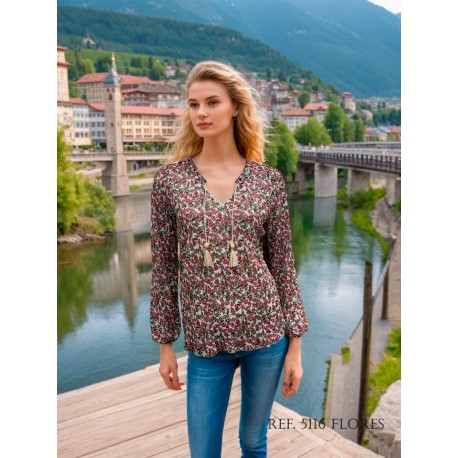 BLUSA ESTAMPADA DE GASA MUJER ROSSAN