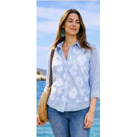 CAMISA RAYAS CON BORDADOS MUJER ROSSAN