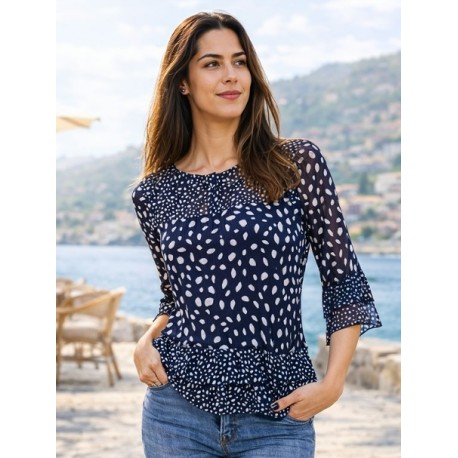 CAMISA ESTAMPADA CON VOLANTES MUJER ROSSAN