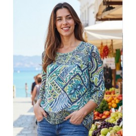 CAMISA ESTAMPADA CON VOLANTES MUJER ROSSAN