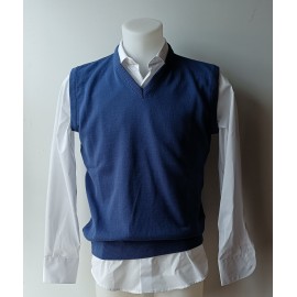 CHALECO LISO CERRADO CUELLO PICO CORTO, AZUL DUCADOS