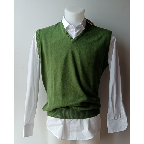 CHALECO LISO CERRADO CUELLO PICO CORTO, verde