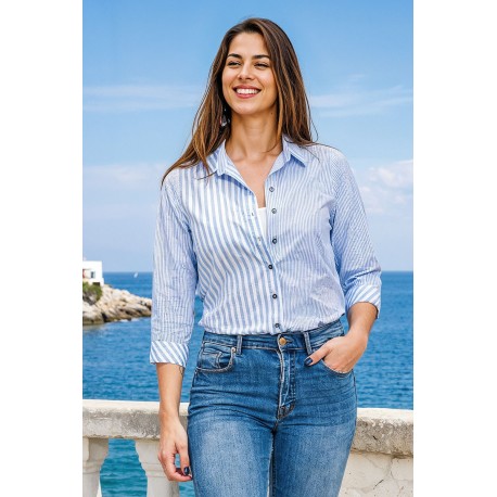 CAMISA RAYAS COMBINADA AZUL MUJER ROSSAN